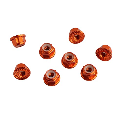 8PCS Flange M4 Lock Nuts Serrated Nylon Self-Tightening Aluminum M4 Wheel Hardware for Axial HPI TLR ECX Model RC Car Vehicles Upgraded Replacement Parts (Orange) - color: Orange