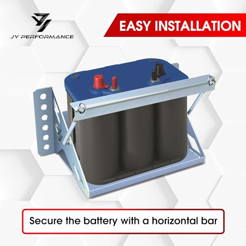 Battery Mounting Box Tray, Fits up to 10.63"×7.06"×7.5" Batteries, Bolt-in | Zinc-Plated Finish, Rust-Resistant, 12-Gauge Steel Brackets, Hold-Down Bracket with J-Bolts, 14.375" Overall Length - color: metallic