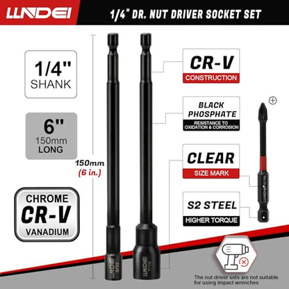 1/4" Drive Socket Set & Nut Driver Set with Ratchet 38Pcs SAE 5/32" | 1/4" Sockets Deep&Shallow SAE 5/32" to 9/16" with Ratchet, Hex Shank 6" Long Nut Drivers(1/4"-9/16") for Drill Bits(PH1 PH2) - size: 38PCS SAE