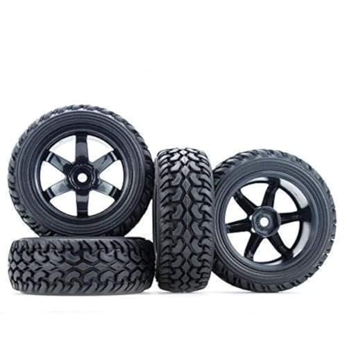 Hosim 1:10 Scale RC On Road Terrain Buggy Car Drift Replacement Tyres Pack of 4pcs High Performance Racing Car Rally Car Accessory Parts Grain Rubber Split Spoke Satin Tires and Wheels Black Color