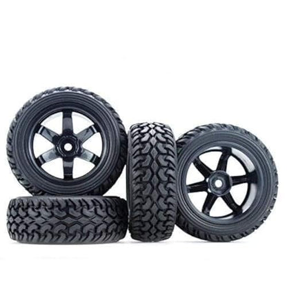 Hosim 1:10 Scale RC On Road Terrain Buggy Car Drift Replacement Tyres Pack of 4pcs High Performance Racing Car Rally Car Accessory Parts Grain Rubber Split Spoke Satin Tires and Wheels Black Color