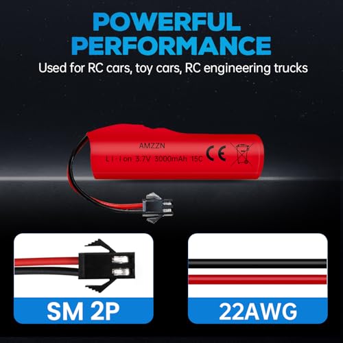 5PCS 3.7V 3000mAh Li-ion Batteries with SM-2P Plug and 5-in-1 Charger for DE42 DE44 DE45 DE68 RC Car,Drifting Car Truck Toy Off-Road Racing Car Battery