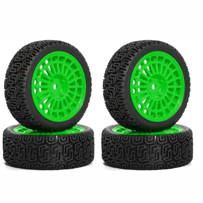 1/10 RC On-Road tires 68mm Rally Car Tire and Plastic Wheels 12mm Hex good drifting power for 1/10 RC On-Road Touring Drift Car HPI Kyosho FAZER MK2 HSP Tamiya XV01 TT01%t054+1 (Green) - color: Green