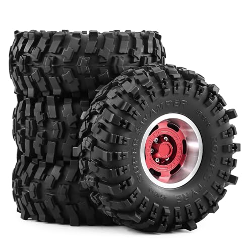 1.9" Beadlock Wheels and Tires for TRX4 SCX10 SCX10 III 90046 D90 1/10 RC Crawlers (Red) - color: red