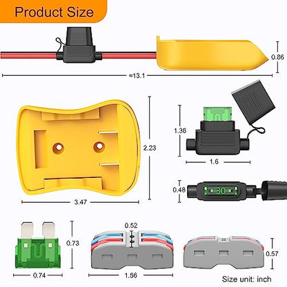 RVBOATPAT 2PCS Battery Adapter Compatible with Dewalt 20V Power Wheel Adapter Battery Converter Kit 12 AWG Wire with Fuses and Connectors for Robotic RC Car Toy - color: 2 Pack