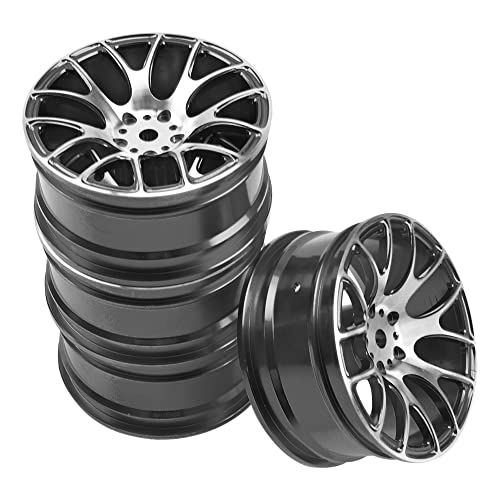4Pack HIRCQOO Metal Wheel Rims 12mm Hex Hub Compatible with 1/10 On-Road Racing Touring Drift Car Tamiya TT-01 Kyosho RedCat Sakura D4 XIS HSP 1/10 RC Scales,Width 26mm (Black) - color: Black