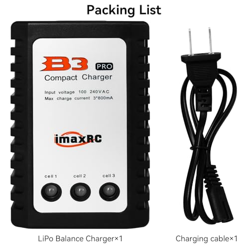 B3 Lipo Battery Charger - 2S 3S RC Balance Chargers AC 7.4-11.1V 10W with XH3P XH4P Plug for RC Car Batteries Drone Boat Airplane Truck Quadcopter Airsoft SCX24 SCX10