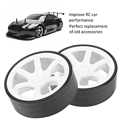4Pcs 1/10 RC Drift Wheel Tire Set, 12mm Hex White Rims Fit HSP HPI Car | 6 spoke design, hard wear-resistant tires, easy to install, perfect replacement for on-road drift racing car parts