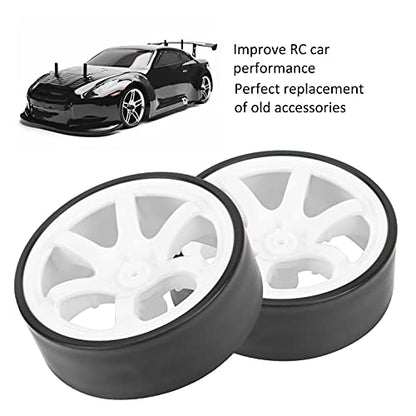 4Pcs 1/10 RC Drift Wheel Tire Set, 12mm Hex White Rims Fit HSP HPI Car | 6 spoke design, hard wear-resistant tires, easy to install, perfect replacement for on-road drift racing car parts