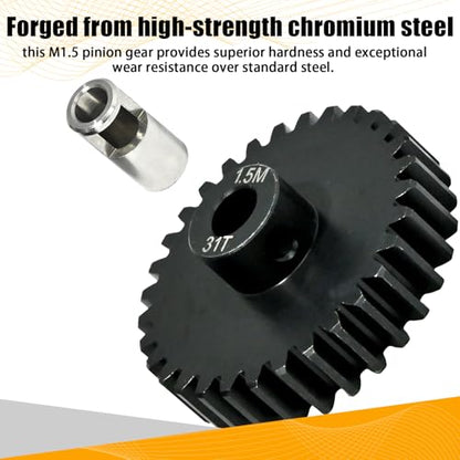 M1.5 31T Pinion Gear 8mm Bore with 8mm to 5mm Shaft Adapter Sleeve, Chromium Steel Motor Gear with Set Screw & Hex Key for Traxxas ARRMA Losi 1/5 1/8 RC Cars - size: 31T