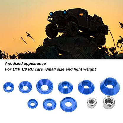 RC Screw Washer Kit Aluminum Alloy CNC Machined Flat Round Cup Head Washers and Nuts for 1/10 1/8 RC Cars, Anodized Lightweight Hardware Set with 125 PCS in Plastic Box (Blue) - color: Blue