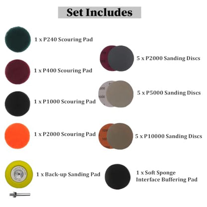 Car Headlight Restoration Kit, 21PCS 3 Inch Vehicle Headlights Lens Polishing Sanding Discs with Buffering Pad, Auto Hook and Loop Sanding Pads, Universal for Automobile RV Truck