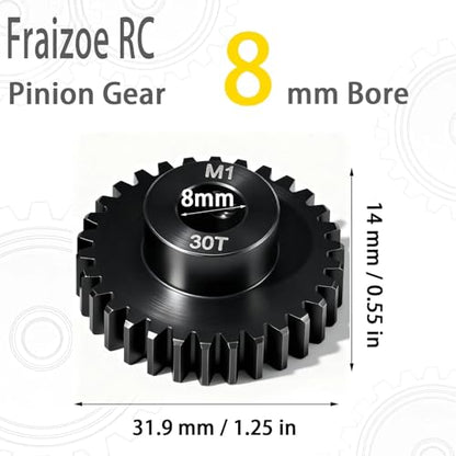 30T M1 8mm Steel Pinion Gear with 8mm to 5mm Adapter Shaft for Traxxas 1/5 X-MAXX 1/10 RC Car Buggy Truck, Available in 14T to 30T Mod 1 Motor Gear for Enhanced Performance and Durability - size: 30T