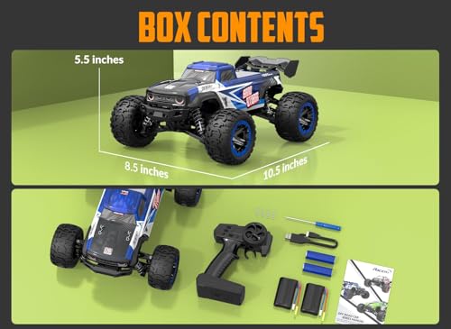 RC Truck 1:16 4x4 All Terrain RC Car 40KPH High Speed Remote Control Cars for Adults, Off-Road Monster Truck with 2.4Ghz Radio Control,2 Batteries (Blue)