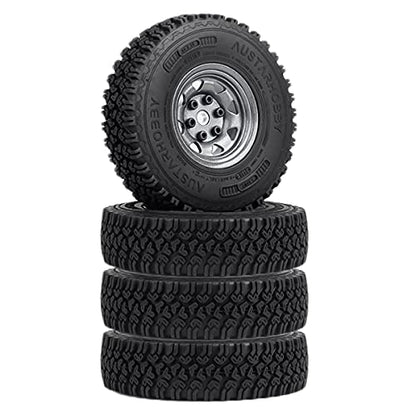 4PCS/Set 1.55 Inch Beadlock Metal Wheel Rim Rubber Tires Compatible with 1/10 RC Crawler Car Axial AX90069 D90 TF2 Tamiya CC01 LC70 (Grey) - color: Grey