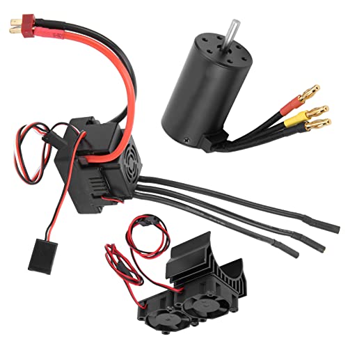 3660 3800KV Brushless Motor with 80A ESC and Aluminum Radiator Combo Set, Waterproof RC Motor for 1/8 Scale Remote Control Car, Includes Programming Card and Cooling Fan