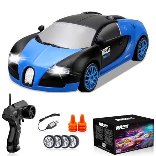 RC Drift Car, 1:24 4WD Drifting RC Cars 2.4GHz High Speed Remote Control Car with LED Light and Drift Tires Racing Toy Cars for Kids Boys Girls Adults, Blue - color: Blue