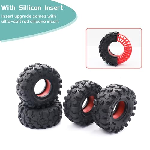 1.0" 57 * 25mm Muddy Swamp Tires & Silicone Rubber Inserts Combo(Red) | Super Large Soft 1.0 Inch Tire,Red Silicone Rubber Inserts for TRX4M SCX24 1/18 1/24 RC Crawler Car Upgrade,Strong Grip - color: With Red Sillicon Insert