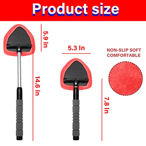 Moly Magnolia Windshield Cleaner Tool, 4 Pads, 19.29 Inch Reach, Red | For sedans, SUVs, trucks, washable microfiber covers, 180° swivel head, aluminum shaft, PP grip, car interior accessories - color: Red