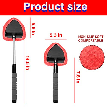 Moly Magnolia Windshield Cleaner Tool, 4 Pads, 19.29 Inch Reach, Red | For sedans, SUVs, trucks, washable microfiber covers, 180° swivel head, aluminum shaft, PP grip, car interior accessories - color: Red