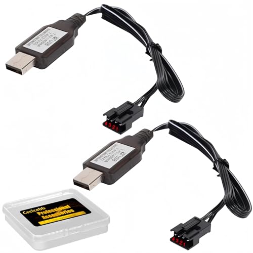 7.4V SM-4P USB Charger for 7.4V Li-ion Battery RC Boat Gel Ball Blaster SM4P USB Charging Cable 2 Pack with Storage Box SM4P Charger