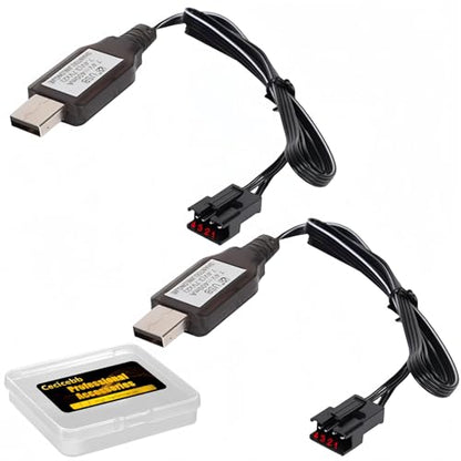 7.4V SM-4P USB Charger for 7.4V Li-ion Battery RC Boat Gel Ball Blaster SM4P USB Charging Cable 2 Pack with Storage Box SM4P Charger