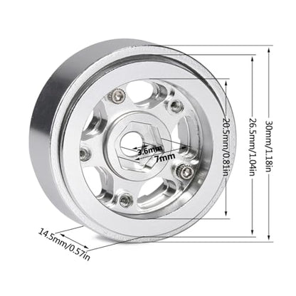RC Models Parts For TRX4M For SCX24 AX24 For FCX24 Enduro24 1/24 1/18 4Pcs Aluminum 1.0 Beadlock Wheel Rims With Negative Offset RC Car Crawler Upgrade(Silver) - color: Silver