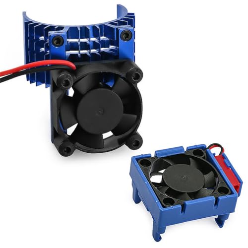 Aluminum Heatsink Plastic RC Motor ESC Cooling Fan Set 6-8.4V High RPM for TRAXXAS VXL-3S Slash/Rally/Bandit/Stampede 2WD 4WD RC Car (Blue) - color: Blue