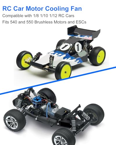 30mm 28000RPM RC Car Motor Cooling Fan Heatsink | for 1/8 and 1/10 Scale RC Cars 540 550 Brushless Motor, Black+Silver, 2PCS