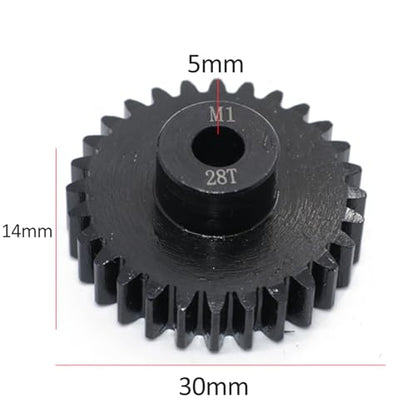 Steel Mod1 5mm Pinion Gear 1PCS, 11-28 M1 Pinion Gear Metal Hardened Steel Fit 5mm RC Motor Shaft with 3.175mm Coupler Compatible with 1/5 1/6 1/8 1/10 1/14 RC Brushless Brush Motor (28T) - size: 28T