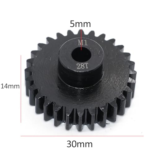 Steel Mod1 5mm Pinion Gear 1PCS, 11-28 M1 Pinion Gear Metal Hardened Steel Fit 5mm RC Motor Shaft with 3.175mm Coupler Compatible with 1/5 1/6 1/8 1/10 1/14 RC Brushless Brush Motor (28T) - size: 28T