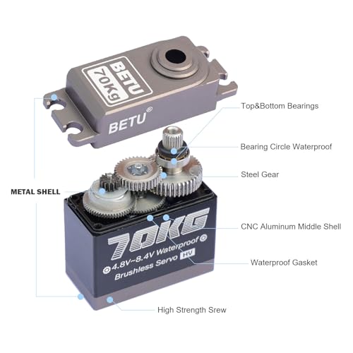 70KG Servo Motor High Torque Metal Gear for 1/5 1/6 1/8 1/10 RC Car | Waterpoof, Standard Size, Quiet, Great digital Servo for RC Robot Boat - style: 180-Grey