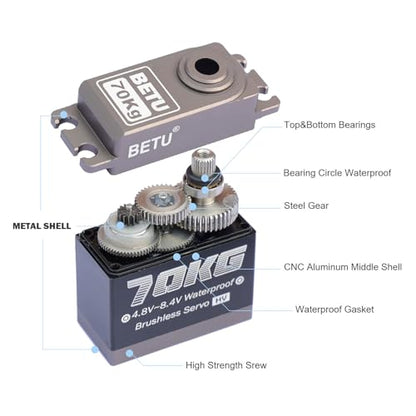 70KG Servo Motor High Torque Metal Gear for 1/5 1/6 1/8 1/10 RC Car | Waterpoof, Standard Size, Quiet, Great digital Servo for RC Robot Boat - style: 180-Grey