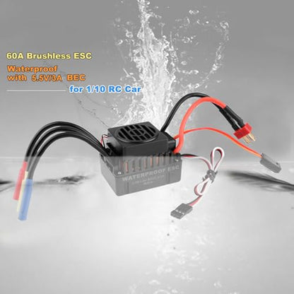 GoolRC Brushless Motor Upgrade Waterproof 3650 3900KV Brushless Motor with 60A ESC Combo Set for 1/10 RC Car Truck