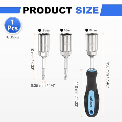 HARFINGTON Metric Nut Driver 17mm/18mm/19mm CR-V Non-Magnetic Detachable Tip Hollow Shafts Hex Socket Screwdriver with Anti-Slip Handle for Automobile Repair Bit Driver, Blue/Black - size: 17mm/18mm/19mm
