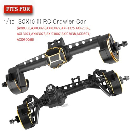 RC Aluminum Front Rear Portal Axles Upgrades Part for 1/10 SCX10 III AX103007 RC Crawler Car,Brass Front Inner Portal Covers Steering Knuckles/Axle Diff Cover/Portal Covers Weights