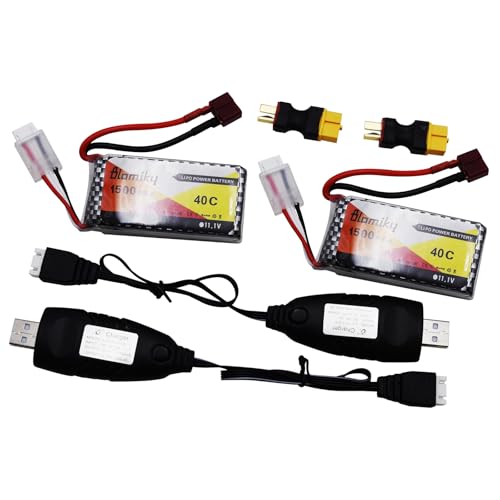 Blomiky 2 Pack 11.1V 1500mAh 35C Lipo Battery with T Plug for RC Airplane, RC Helicopter, RC Car Truck, RC Boat and Quadcopter Drone 11.1V 1500mAh T 2