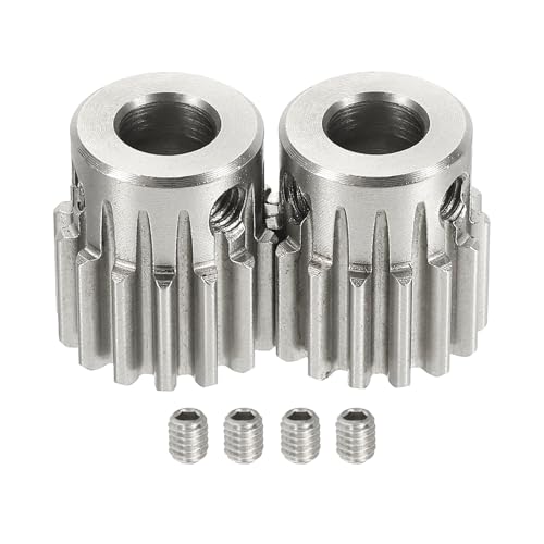 uxcell 2Pcs 1 Mod 15T Spur Gear 7mm Bore, 304 Stainless Steel Pinion Gear, 20°Pressure Angle, for Spur Rack and RC Model Car or Motor DIY(14mm) - size: 1 Mod 15T, 7mm x 14mm