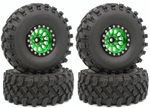 RC 1.9 Beadlock Wheels Negative Offsets 8mm and Tires for 1/10 SCX10 SCX10 SCX10 Pro TRX4 TRX6 Gen7/8 RC Crawler Remote Control Car Upgrades Aluminum 1.9 Beadlock Wheel Rims (Green Black) DK - color: Green Black