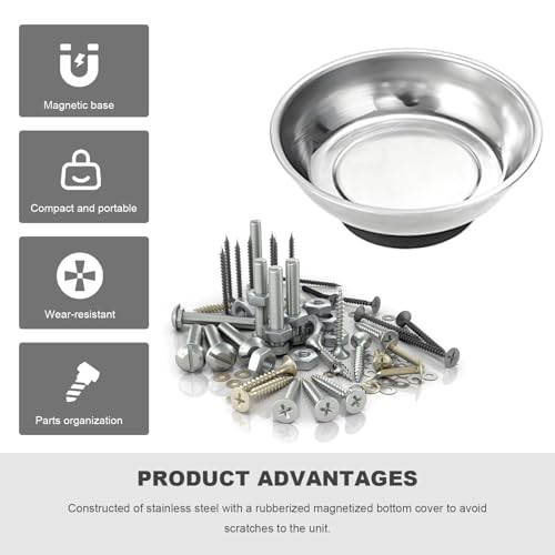 2 PCS Magnetic Tray Holders, Stainless Steel 3 Inch Round & 3.6"x2.5" Rectangle Trays Metal Parts Holder, Heavy Duty Thickened Trays for Screws Bolts Nuts Washers Pins - color: Round+Rectangle