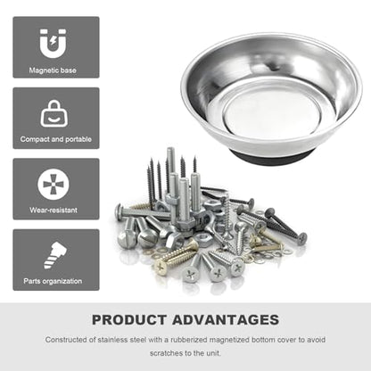 2 PCS Magnetic Tray Holders, Stainless Steel 3 Inch Round & 3.6"x2.5" Rectangle Trays Metal Parts Holder, Heavy Duty Thickened Trays for Screws Bolts Nuts Washers Pins - color: Round+Rectangle