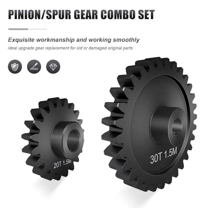 30T M1.5 Shaft with Bearing 45# Steel D-Shaped Hole Spur Gear with 20T Pinion Gear for TRAXXAS-1/5 X-MAXX 6S/8S Monster Truck and 1/6 4WD XRT 8S-78086-4, 1.5 Mod Large Transmission Gear Part - style: 20T + 30T