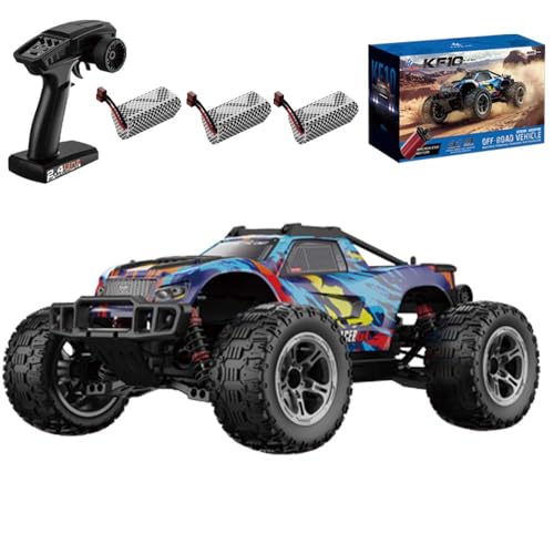 60 km/h Remote Controlled Car with Brushless Motor, 1/10 High Speed 4WD Offroad RC Truck, Waterproof RC Buggy All Terrain for Adults, 3 Batteries (Blue) - color: Kf10,3 Batties,blue