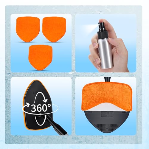 XINDELL Interior Windshield Cleaner Tool, Car Window Cleaning Kit with 4 Reusable Microfiber Pads, Extendable Handle & 360° Rotating Head, Streak-Free Auto Glass Wiper for Truck SUV RV - color: Orange