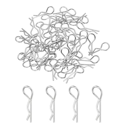 MECCANIXITY 50pcs 30-Degree Angle RC Body Clips Bent Spring R Pins 24x1.2x8mm for 1/8 1/10 1/16 Scale Model RC Car Crawler Truck Shell Replacement Parts(Silver) - size: 1.2x8mm