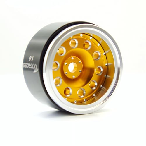 RC 1.0 Beadlock Wheels Offsets -2 Aluminum Rims for AX24 1/18 TRX4M All 1/24 Scale SCX24 Deadbolt RC Crawler Car Wheels Upgrades 4Pc (Golden & Silver) - color: Golden & Silver