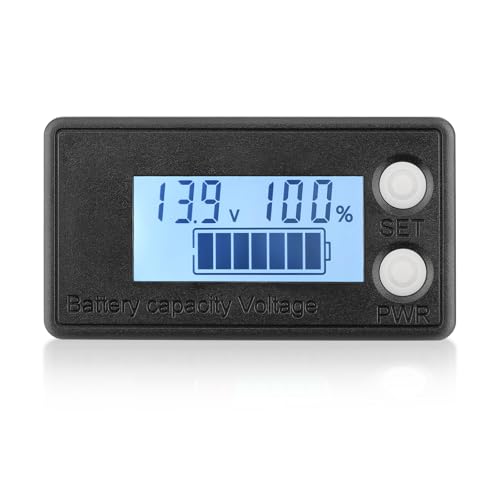 DROK Waterproof Battery Monitor 12V 24V 36V 48V 72V Battery Meter 8-100V, Capacity Tester LCD Display with White Backlight, Fit for Car Golf Cart RV Marine - color: White