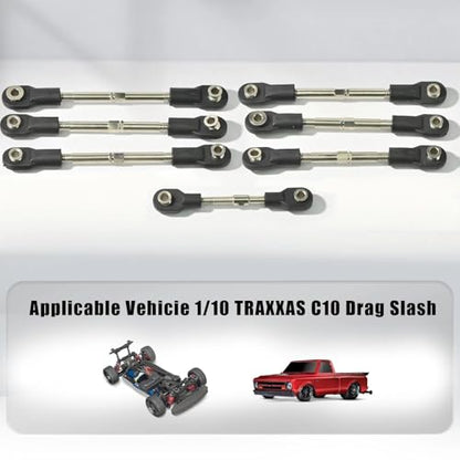 7Pcs Steel Toe Links Kit for Traxxas 1/10 Drag Slash Chevrolet C10 Ford Mustang Bandit XL-5, Replaces 2445, Adjustable Turnbuckles