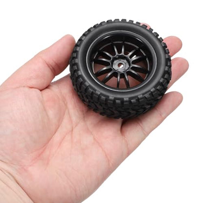 uxcell 4-Pair High-Grip RC Car Tire & Wheel Set for 1/10 Scale On-Road Touring Cars - Soft Rubber Tyres with 12mm Hubs, Black, Type E