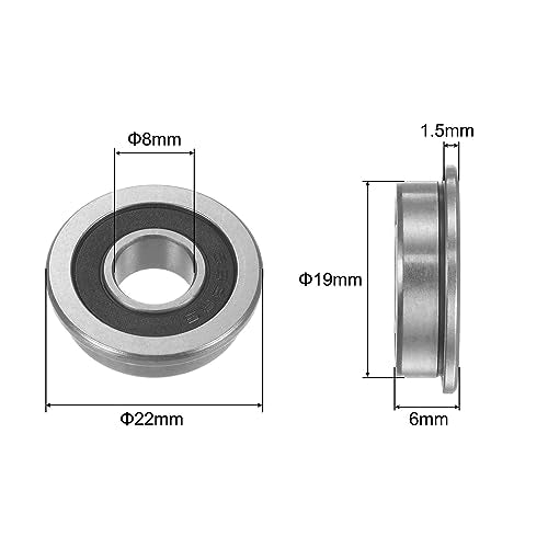 uxcell F698-2RS Flanged Ball Bearing 8x19x6mm Double Sealed Chrome Steel Flange Bearings, 10pcs - size: F698-2RS